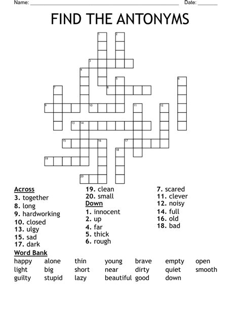 crossword puzzle on antonyms|antonyms crossword puzzle online.